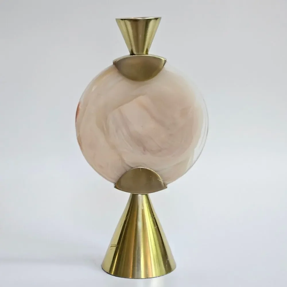 Anthropologie Francine Taper Candle Holder | Modern Blush Swirl Glass and Brass